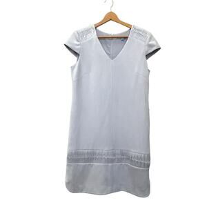 Antonio Melani Faux Suede Dress Sz 10 Women’s Gray Modest V Neck Midi Sheath